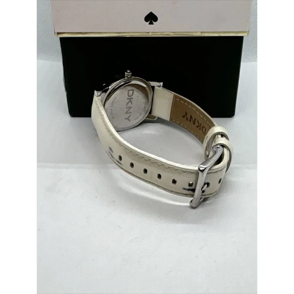 DNKY NY-8015 Women's White Leather Analog Dial Quartz Genuine Wrist Watch JNA175